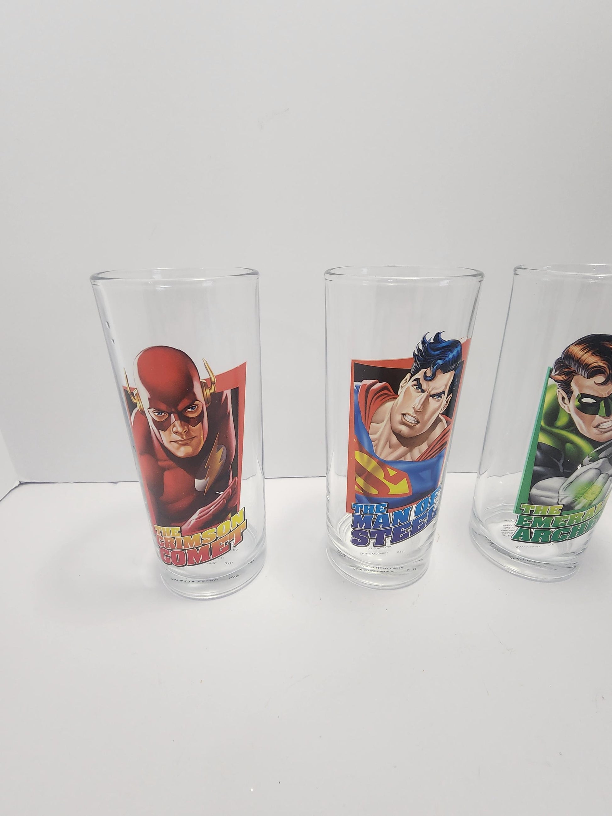DC Super Heros Character Glasses SET Of 4 - Batman - Green Lantern - Superman - Flash - DC - Dc Comics - Superheros - Character Glasses