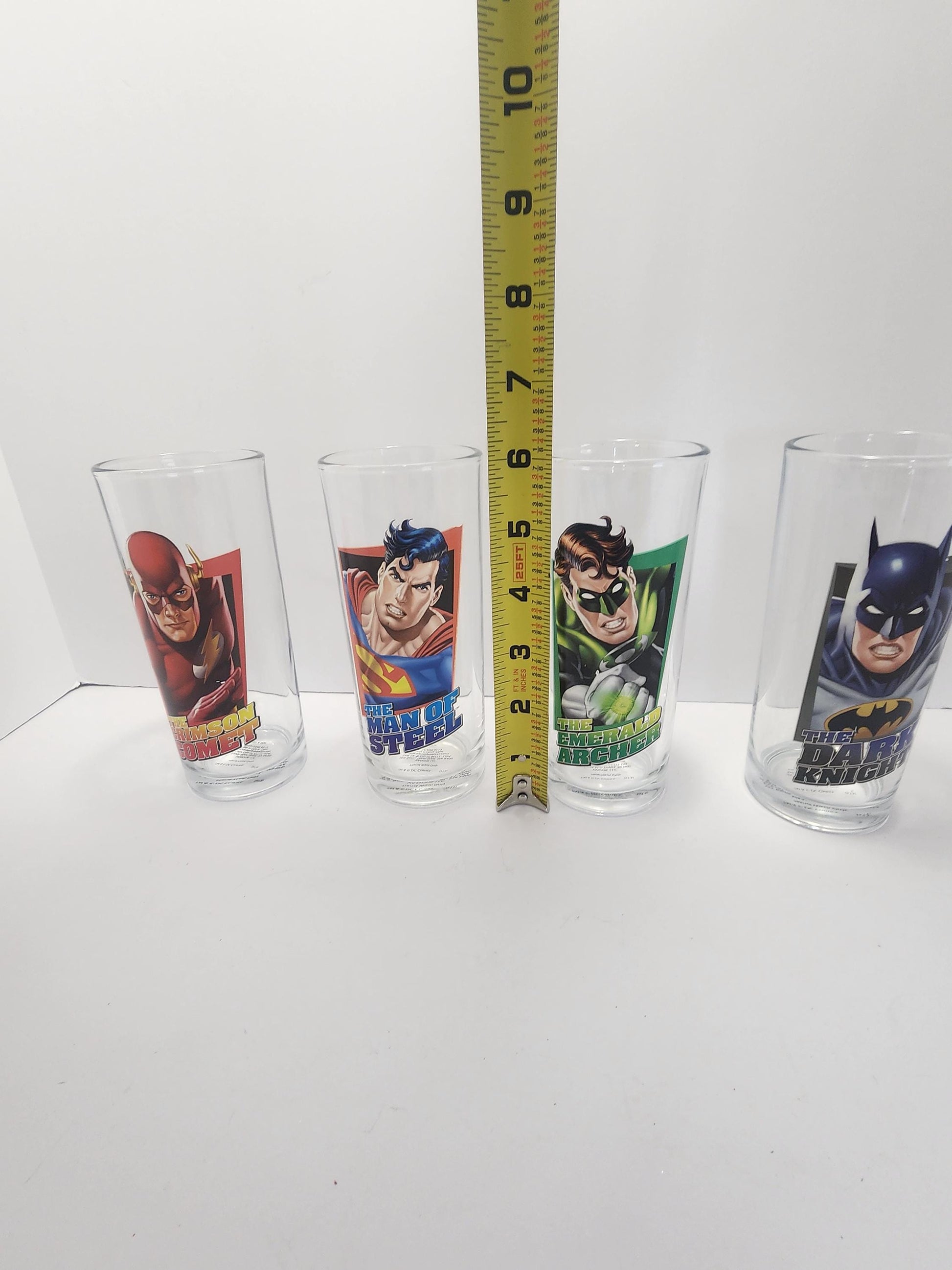 DC Super Heros Character Glasses SET Of 4 - Batman - Green Lantern - Superman - Flash - DC - Dc Comics - Superheros - Character Glasses