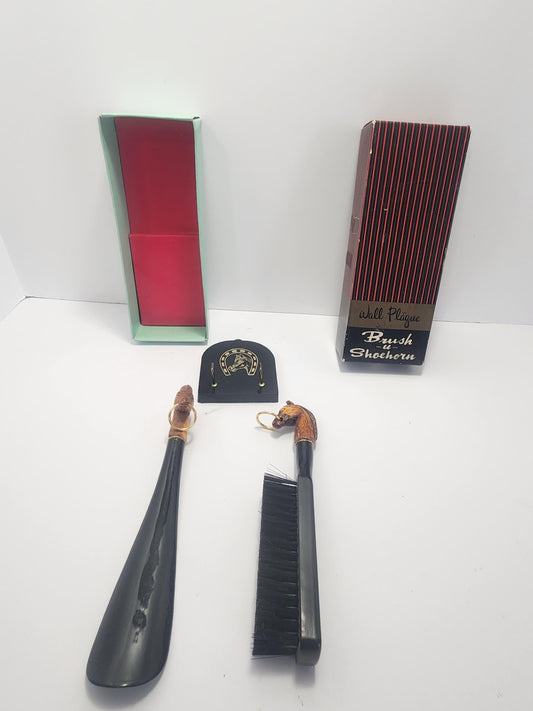 Vintage Horse Brush with Shoehorn and Wall Plaque - Horses - Farm Animals - Horse Gifts - Wall Plaque - Wall Decorations - Horse Brush