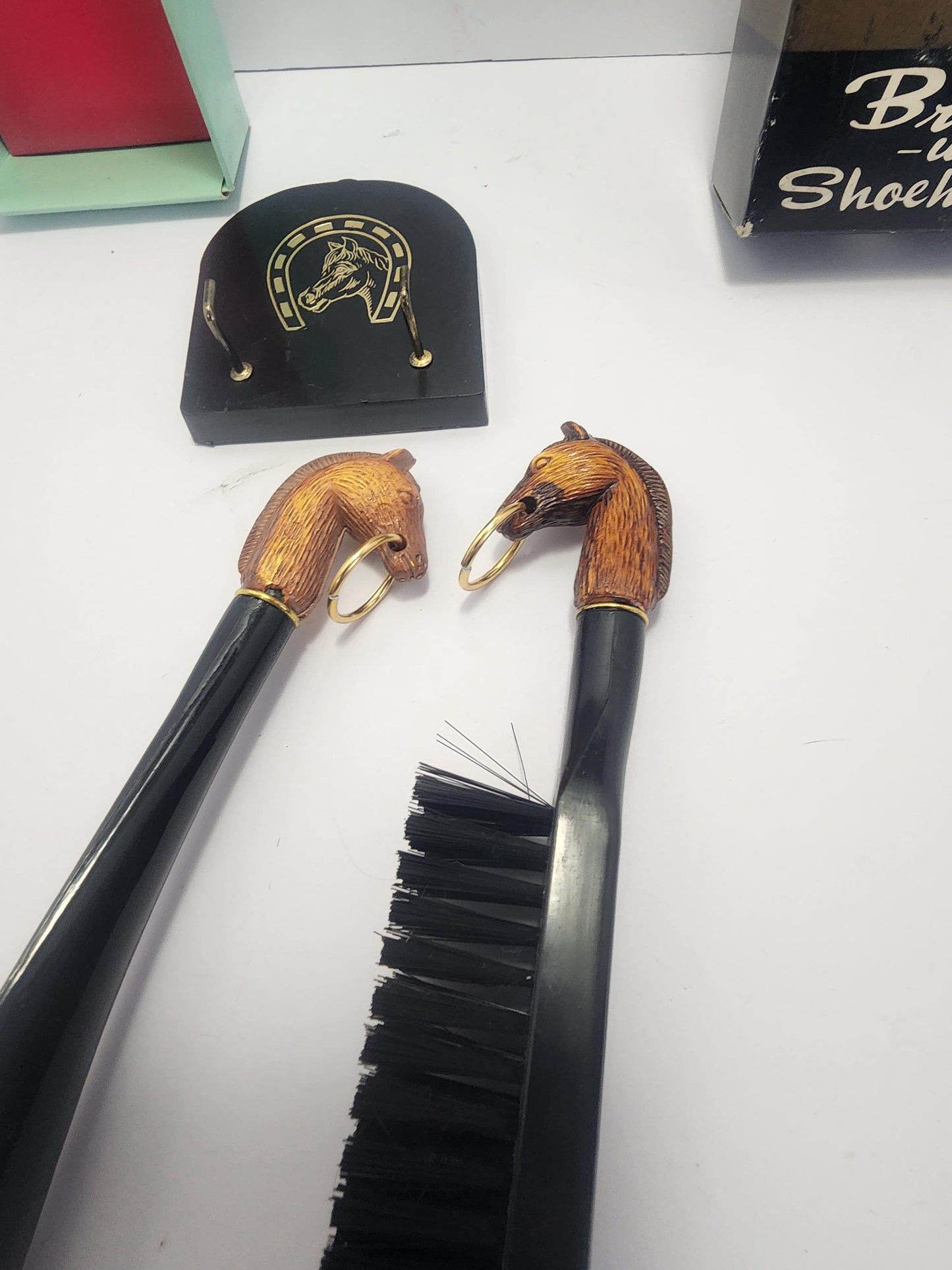 Vintage Horse Brush with Shoehorn and Wall Plaque - Horses - Farm Animals - Horse Gifts - Wall Plaque - Wall Decorations - Horse Brush