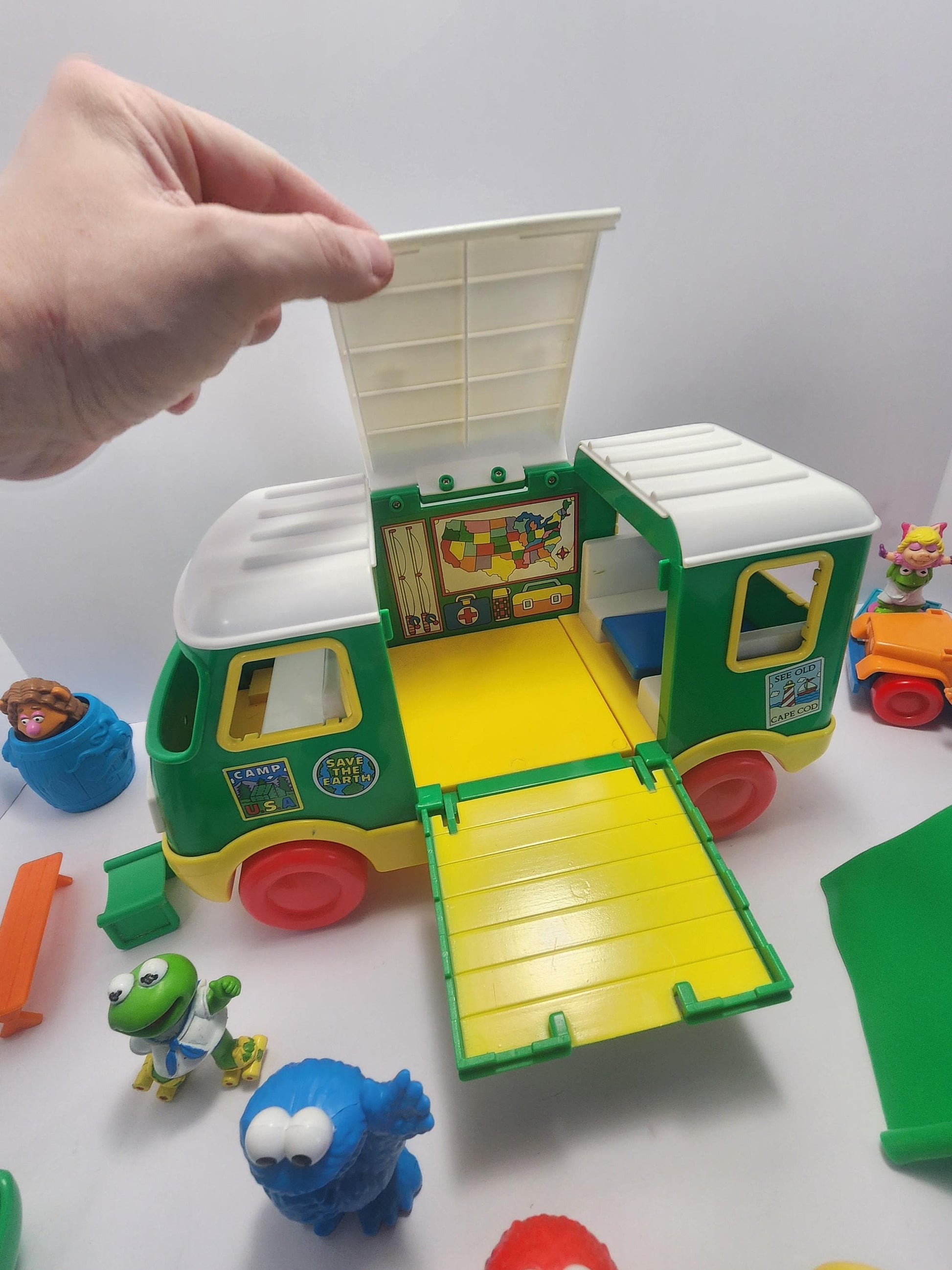 Vintage 1970's Sesame Street RV Camper Van With Toys - The Muppets Toys - Kermit - Big Bird - Miss Piggy - Sesame Street Toys - The Muppets