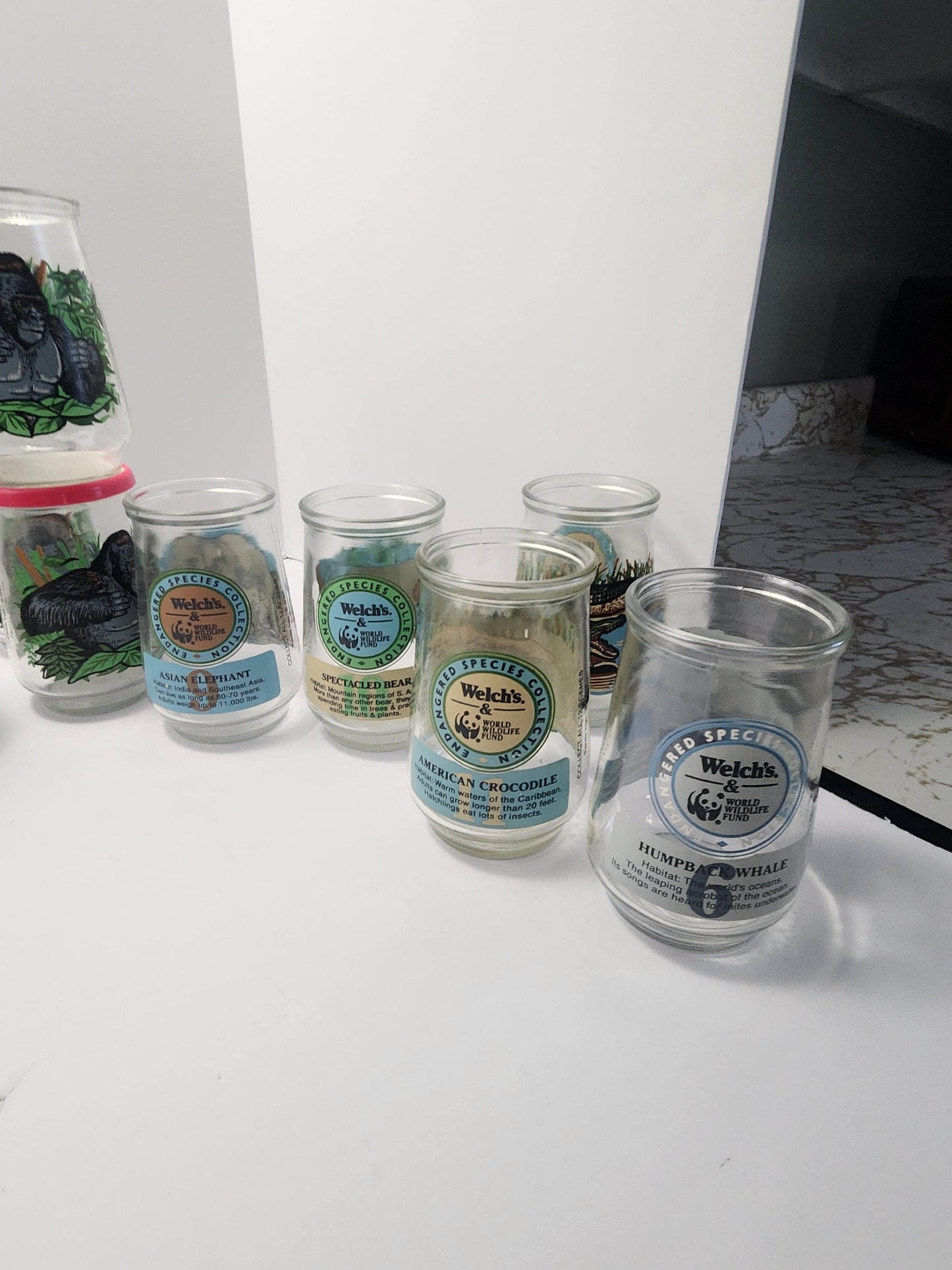 Welchs Jelly Jars Endanger Species Collectable Glass Jars - Endangered Species - Wildlife - Siberian Tiger - Elephant - Jelly Jars