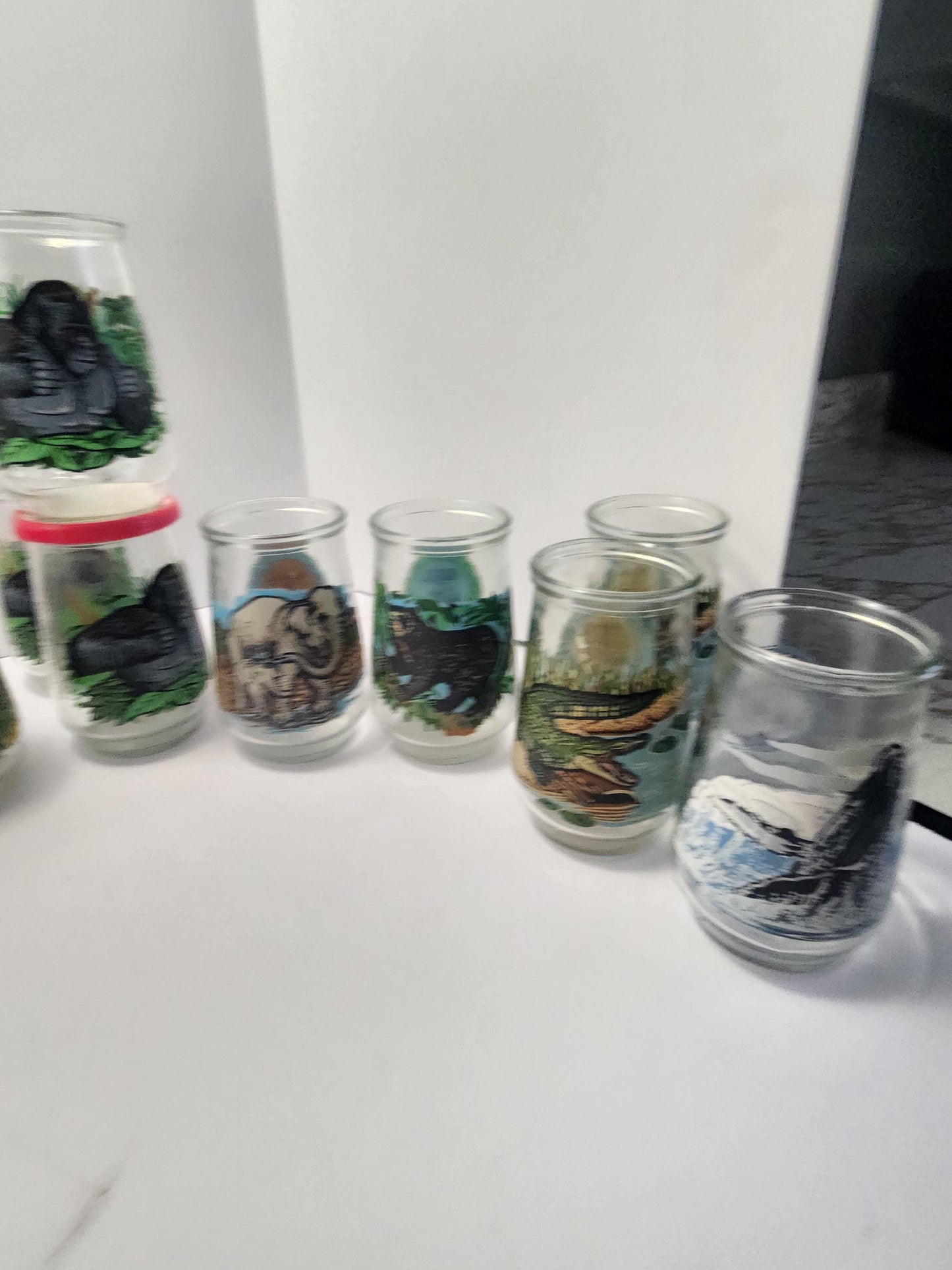 Welchs Jelly Jars Endanger Species Collectable Glass Jars - Endangered Species - Wildlife - Siberian Tiger - Elephant - Jelly Jars