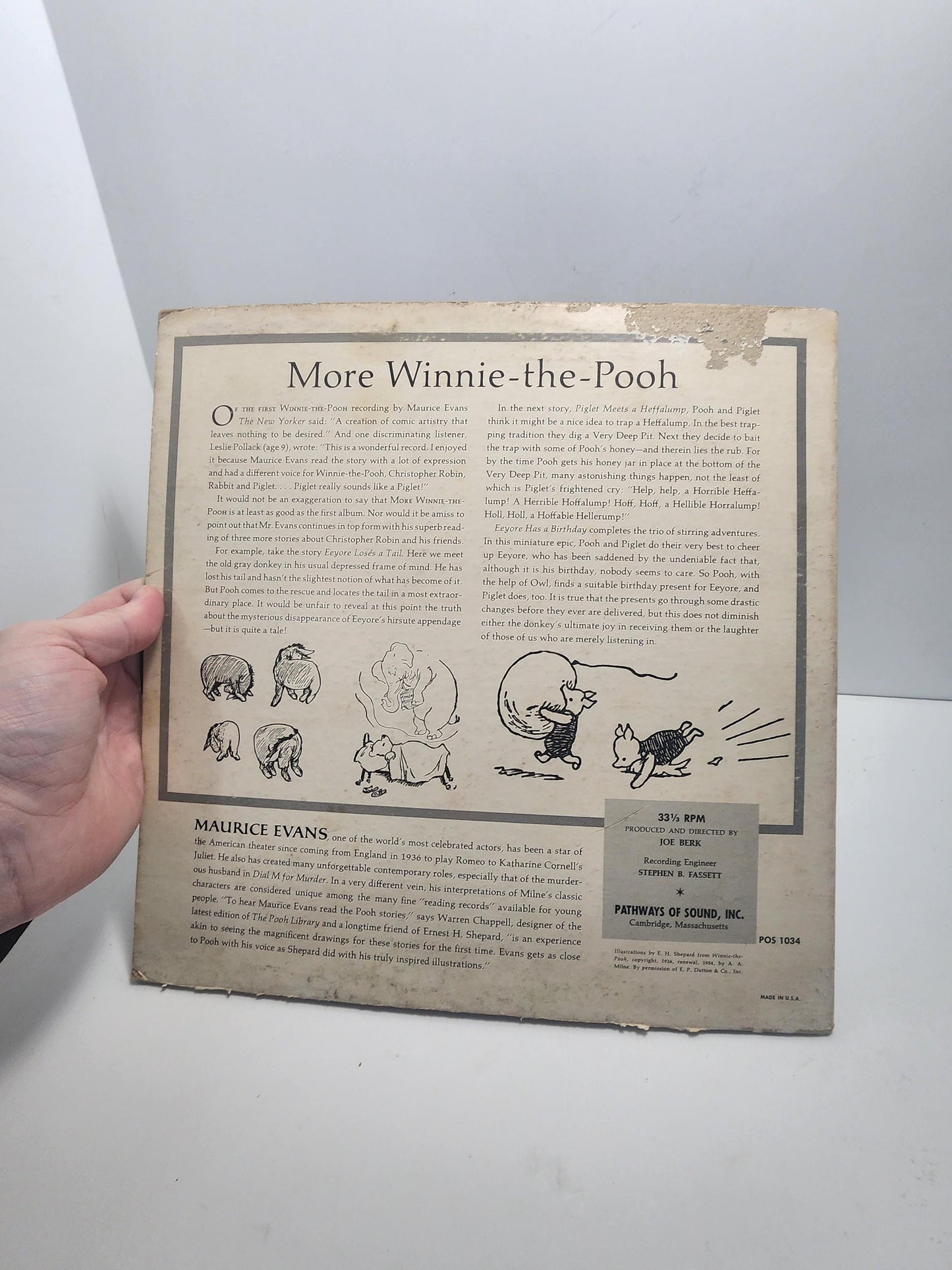 Vinyl Record 1950's Of Winnie-the-Pooh, Read by Maurice Evans - Maurice Evans - Story Books - Vinyl - Vinyl LP Records - Disney - Winnie Poo