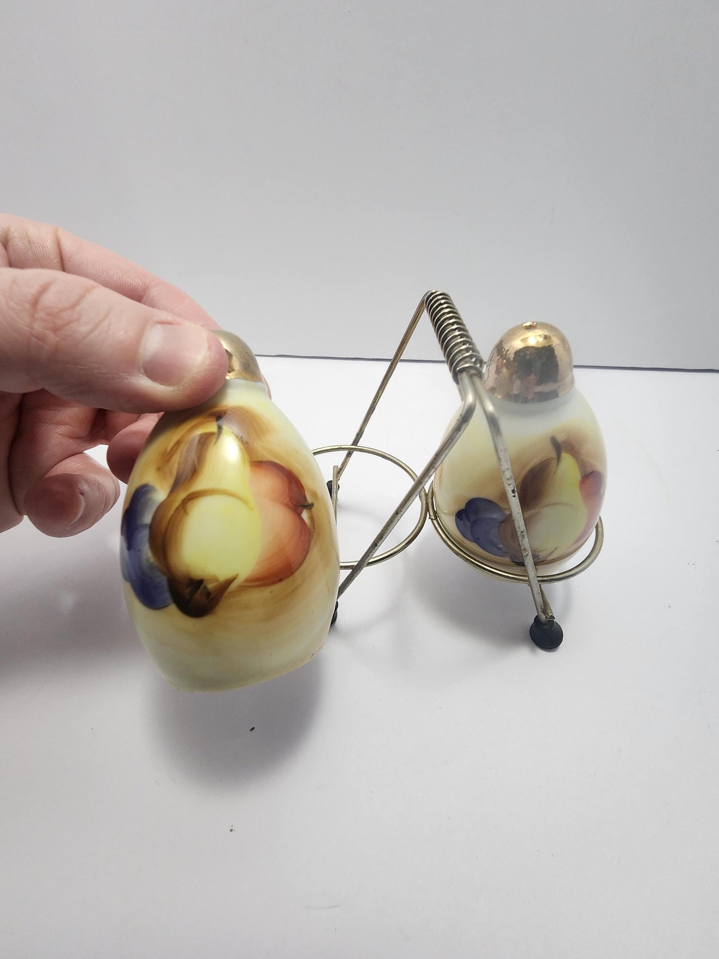 Lusterware Vintage Set Of Fruit Themed Salt & Pepper Shakers With Holding Rack - Salt and Pepper - Shakers - Lusterware - Fruit - Fruit Deco
