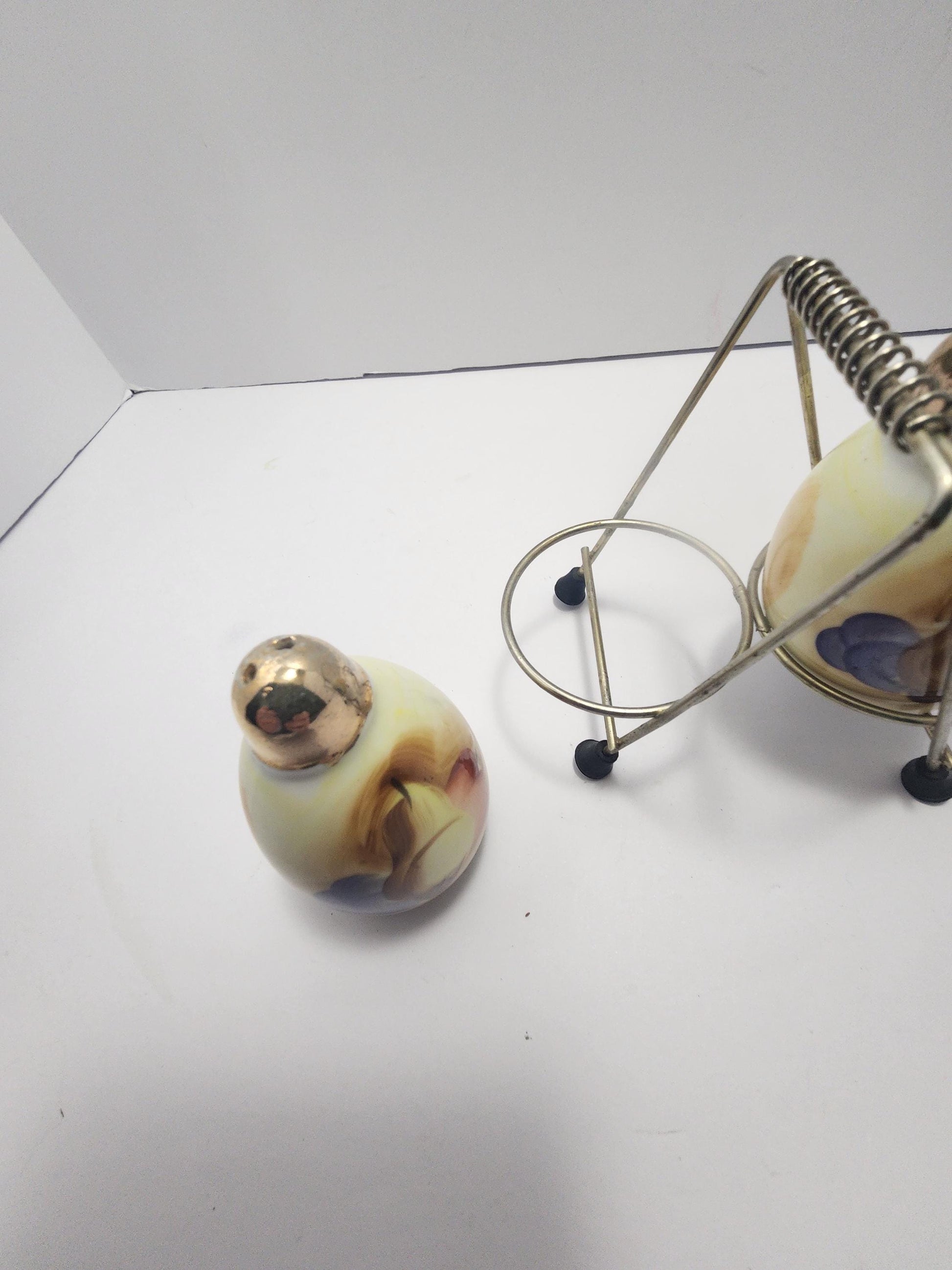 Lusterware Vintage Set Of Fruit Themed Salt & Pepper Shakers With Holding Rack - Salt and Pepper - Shakers - Lusterware - Fruit - Fruit Deco