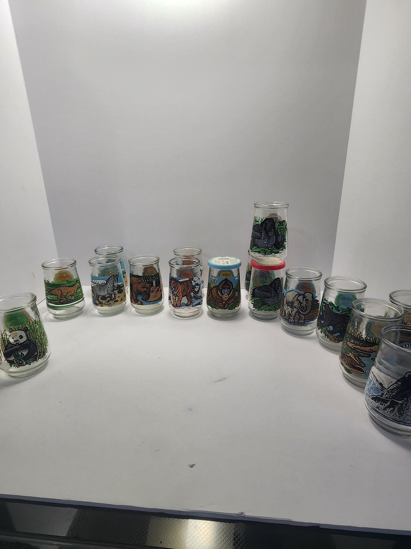 Welchs Jelly Jars Endanger Species Collectable Glass Jars - Endangered Species - Wildlife - Siberian Tiger - Elephant - Jelly Jars