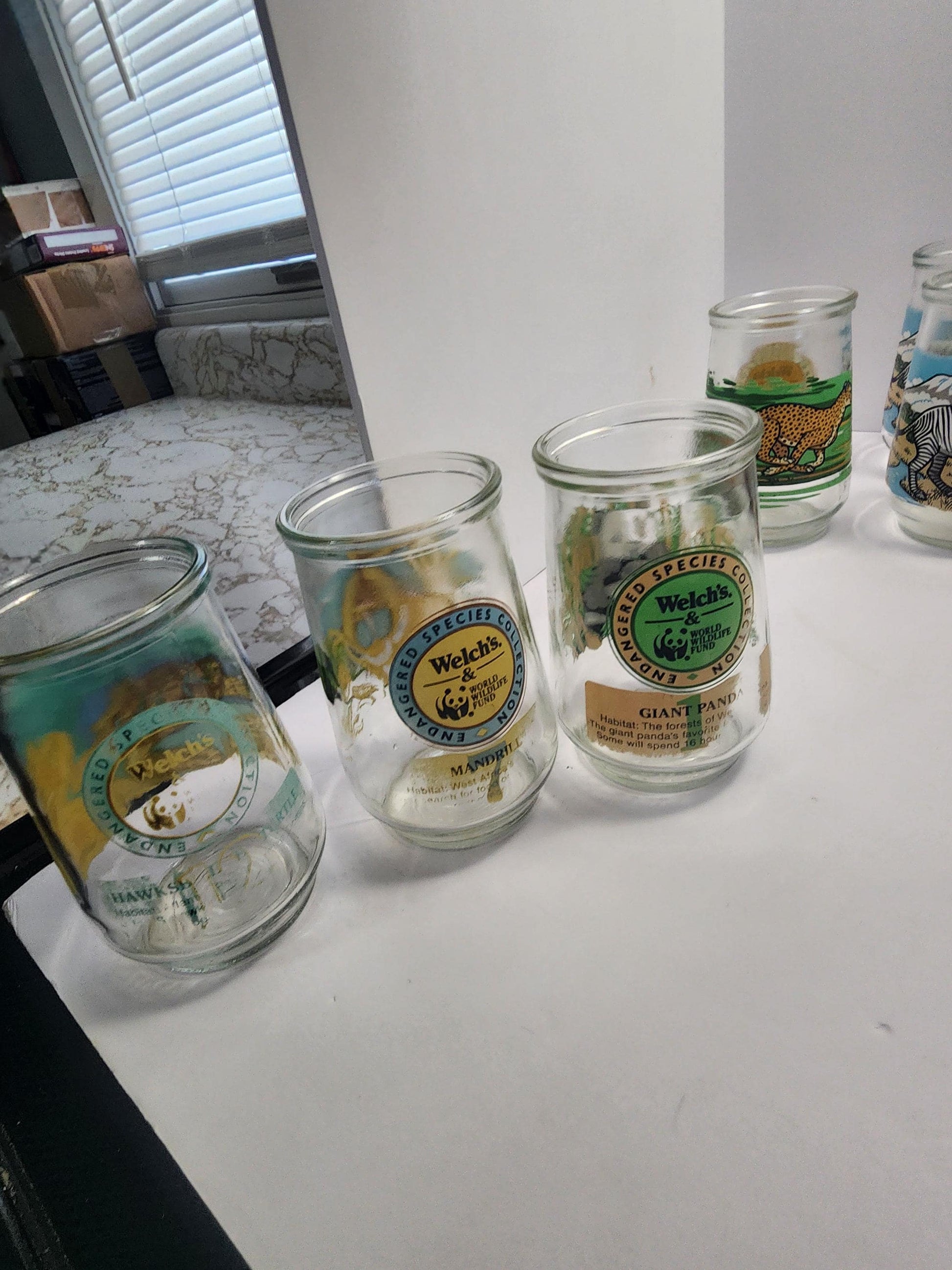 Welchs Jelly Jars Endanger Species Collectable Glass Jars - Endangered Species - Wildlife - Siberian Tiger - Elephant - Jelly Jars