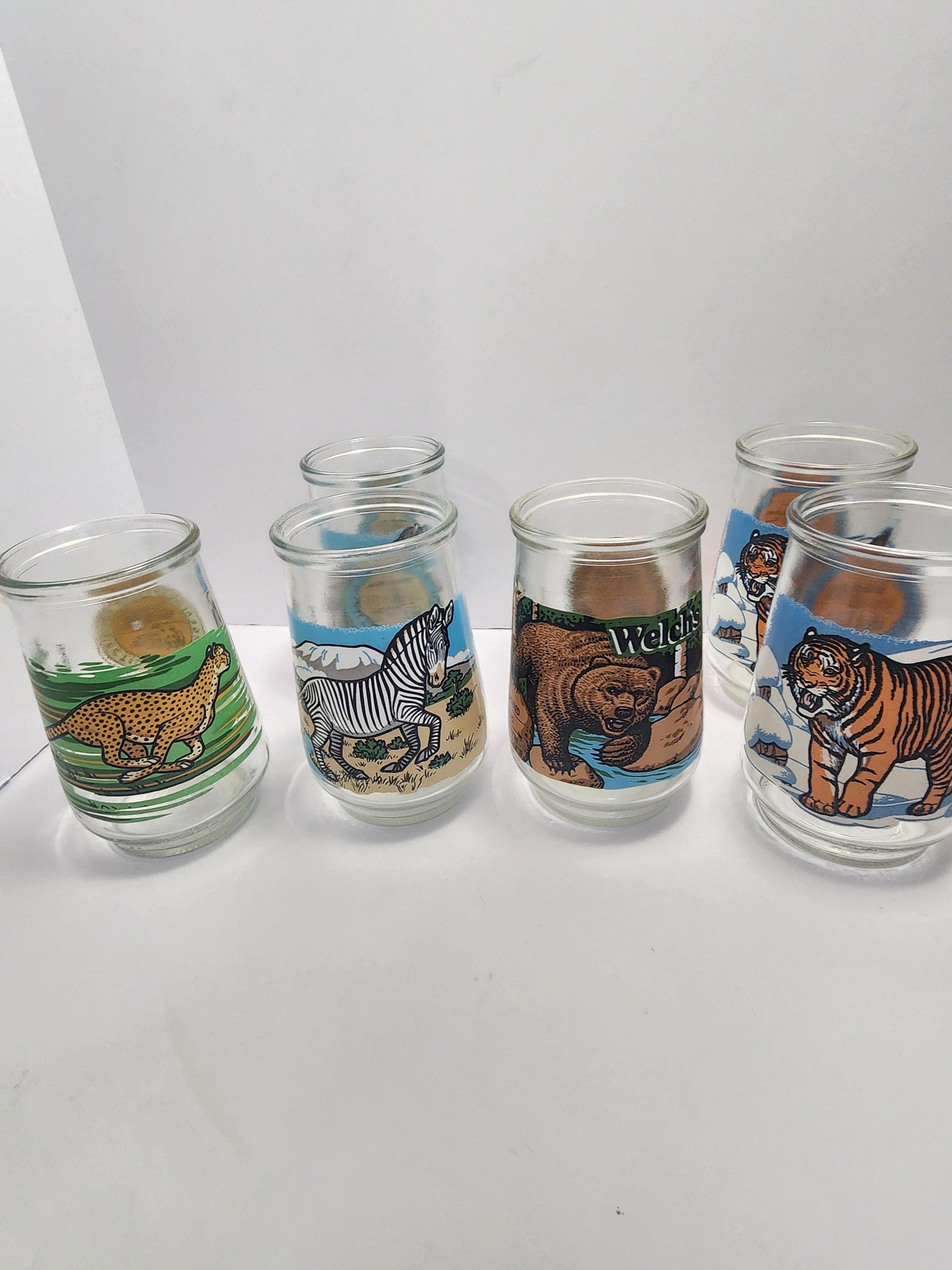 Welchs Jelly Jars Endanger Species Collectable Glass Jars - Endangered Species - Wildlife - Siberian Tiger - Elephant - Jelly Jars