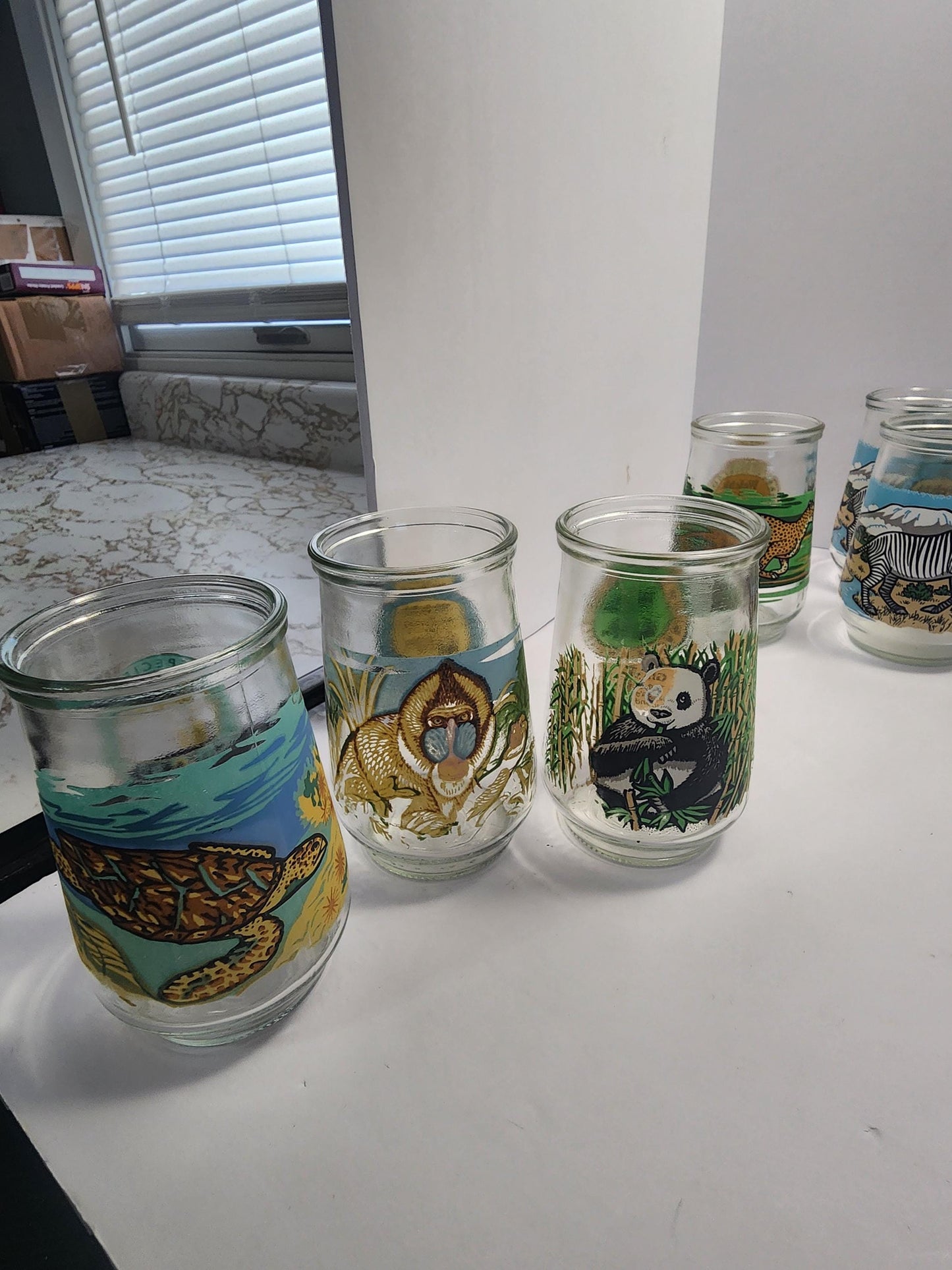 Welchs Jelly Jars Endanger Species Collectable Glass Jars - Endangered Species - Wildlife - Siberian Tiger - Elephant - Jelly Jars