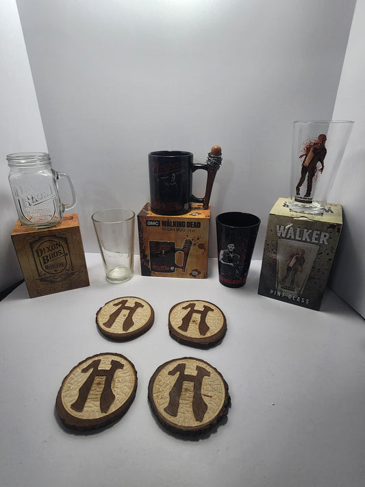 AMC The Walking Dead Special Edition Glasses and Memorbilla - Negan - Daryl Dixon - Tumblers - Coasters - Twd - The Walking Dead
