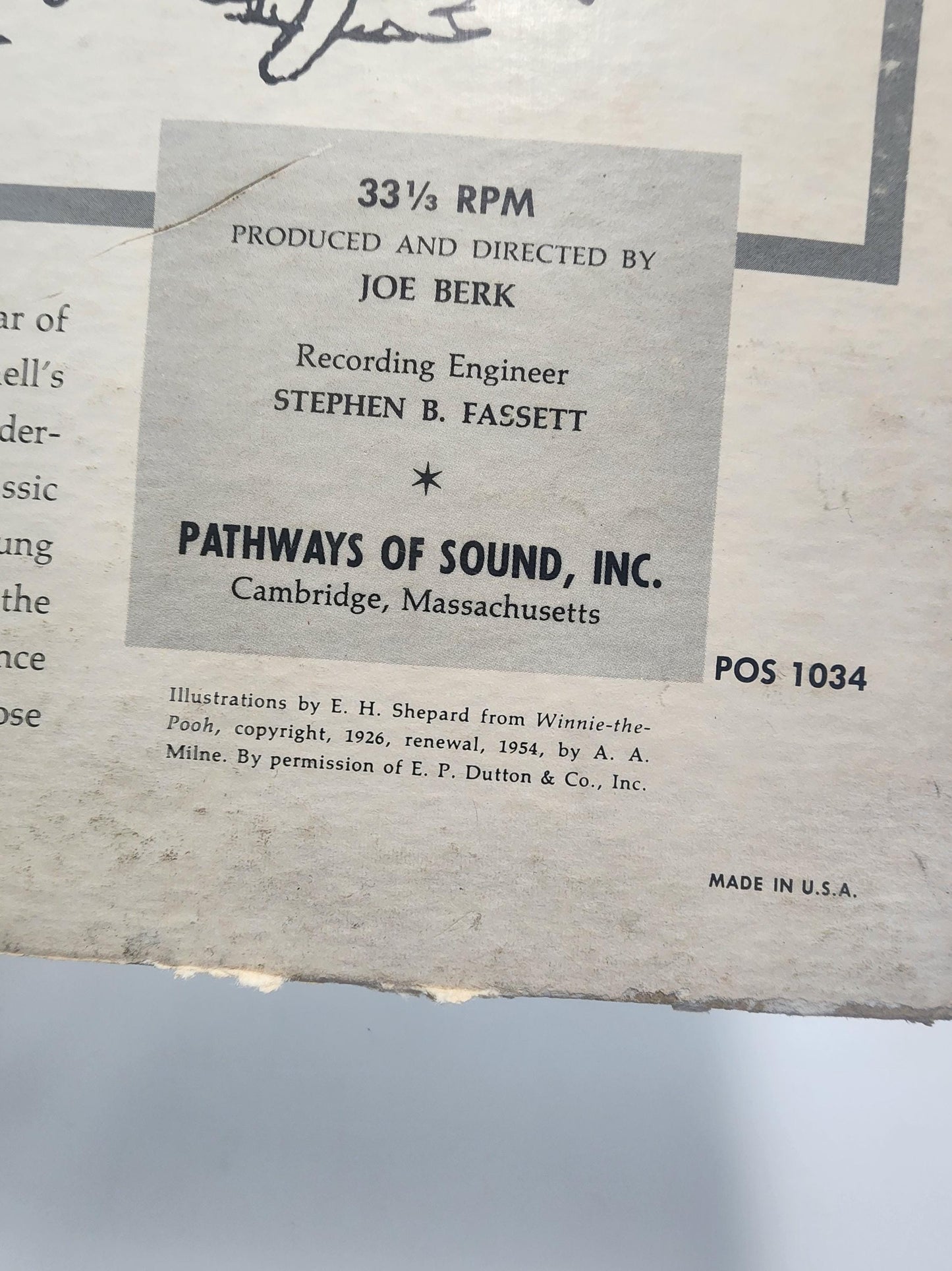 Vinyl Record 1950's Of Winnie-the-Pooh, Read by Maurice Evans - Maurice Evans - Story Books - Vinyl - Vinyl LP Records - Disney - Winnie Poo