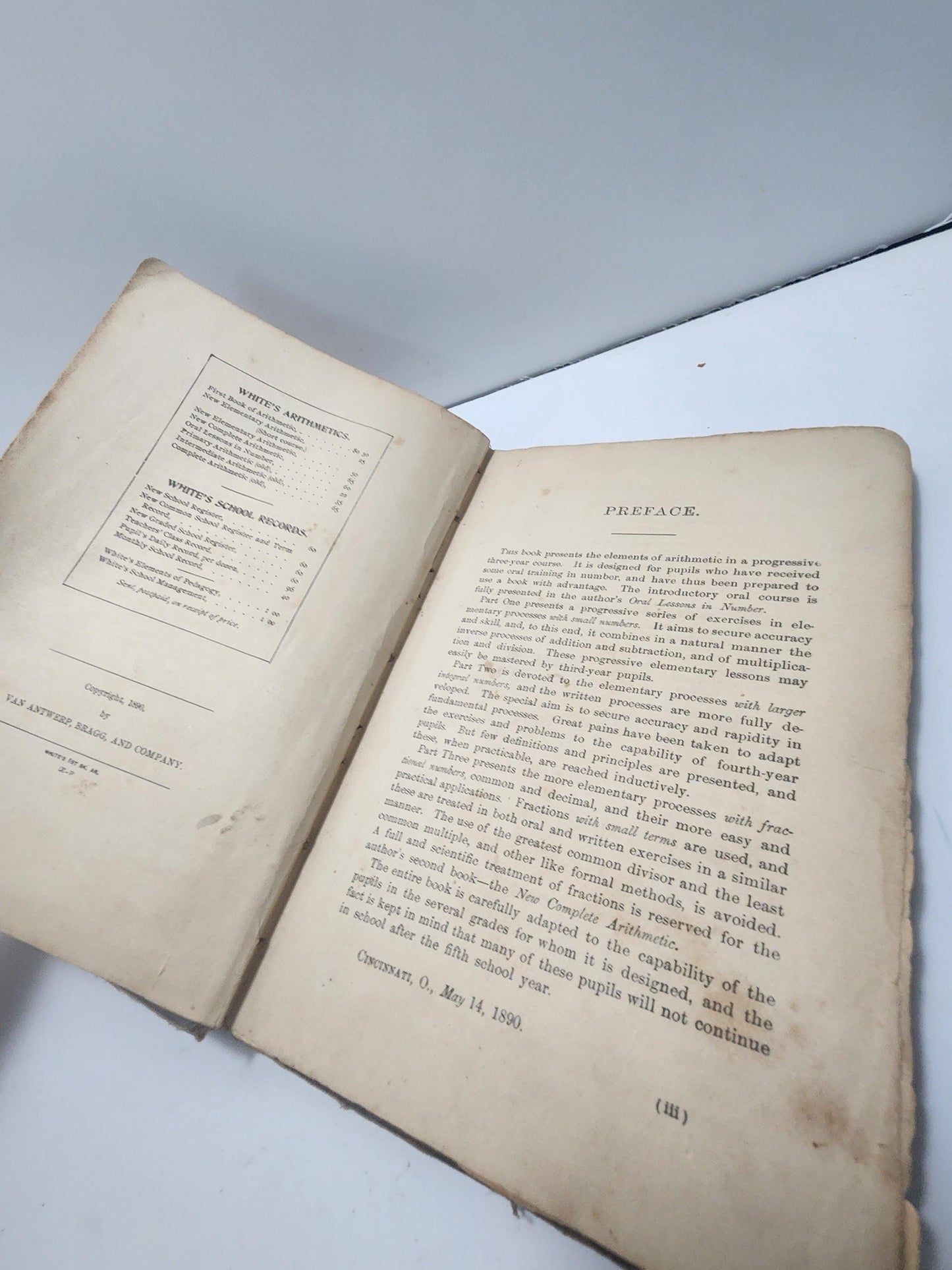 Antique 1890 White's First Book Of Arithmetic - Math - Math Books - Antiques - Antique School Books - 1800's - Mathematics - Arithmetic