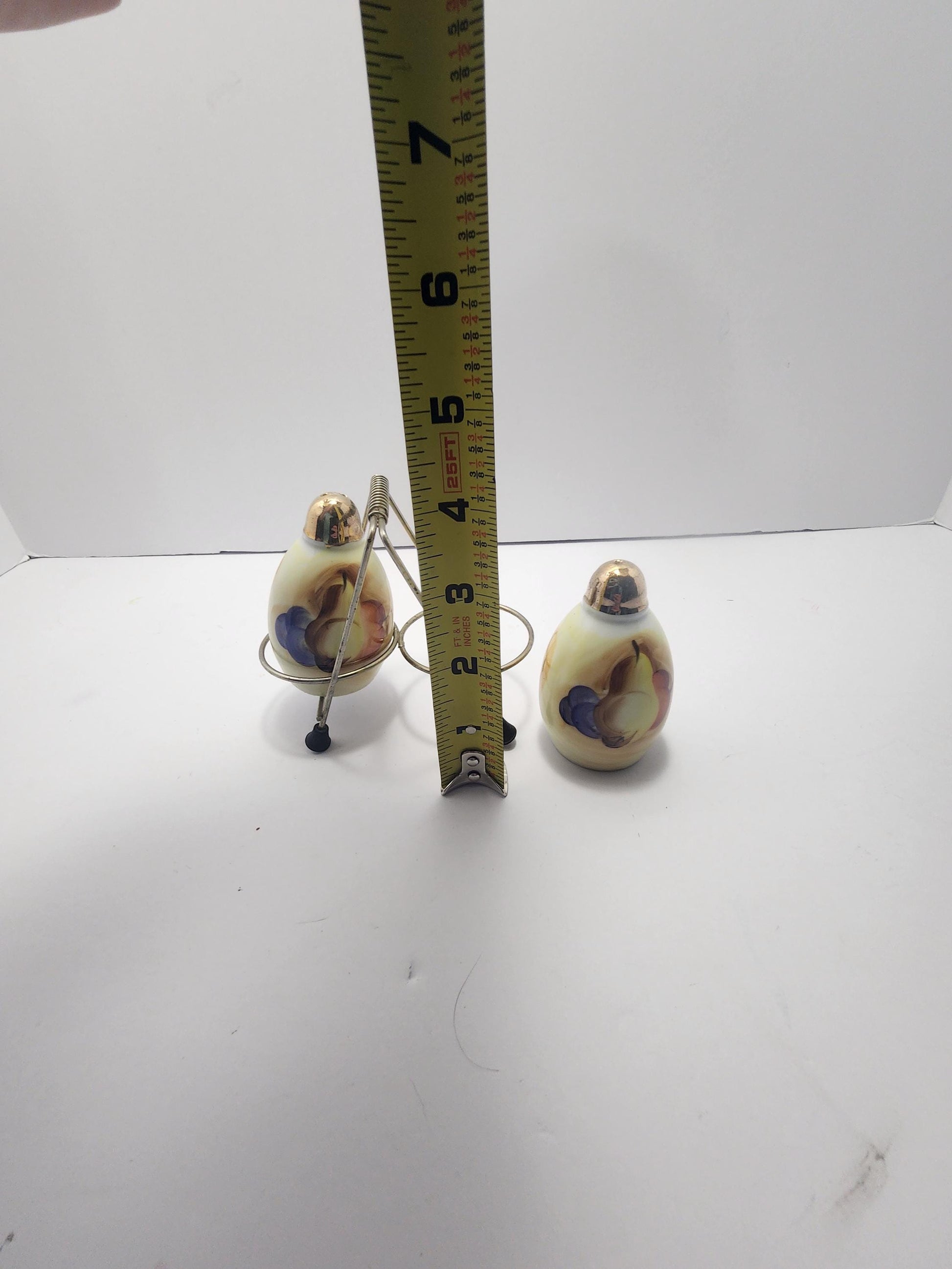 Lusterware Vintage Set Of Fruit Themed Salt & Pepper Shakers With Holding Rack - Salt and Pepper - Shakers - Lusterware - Fruit - Fruit Deco