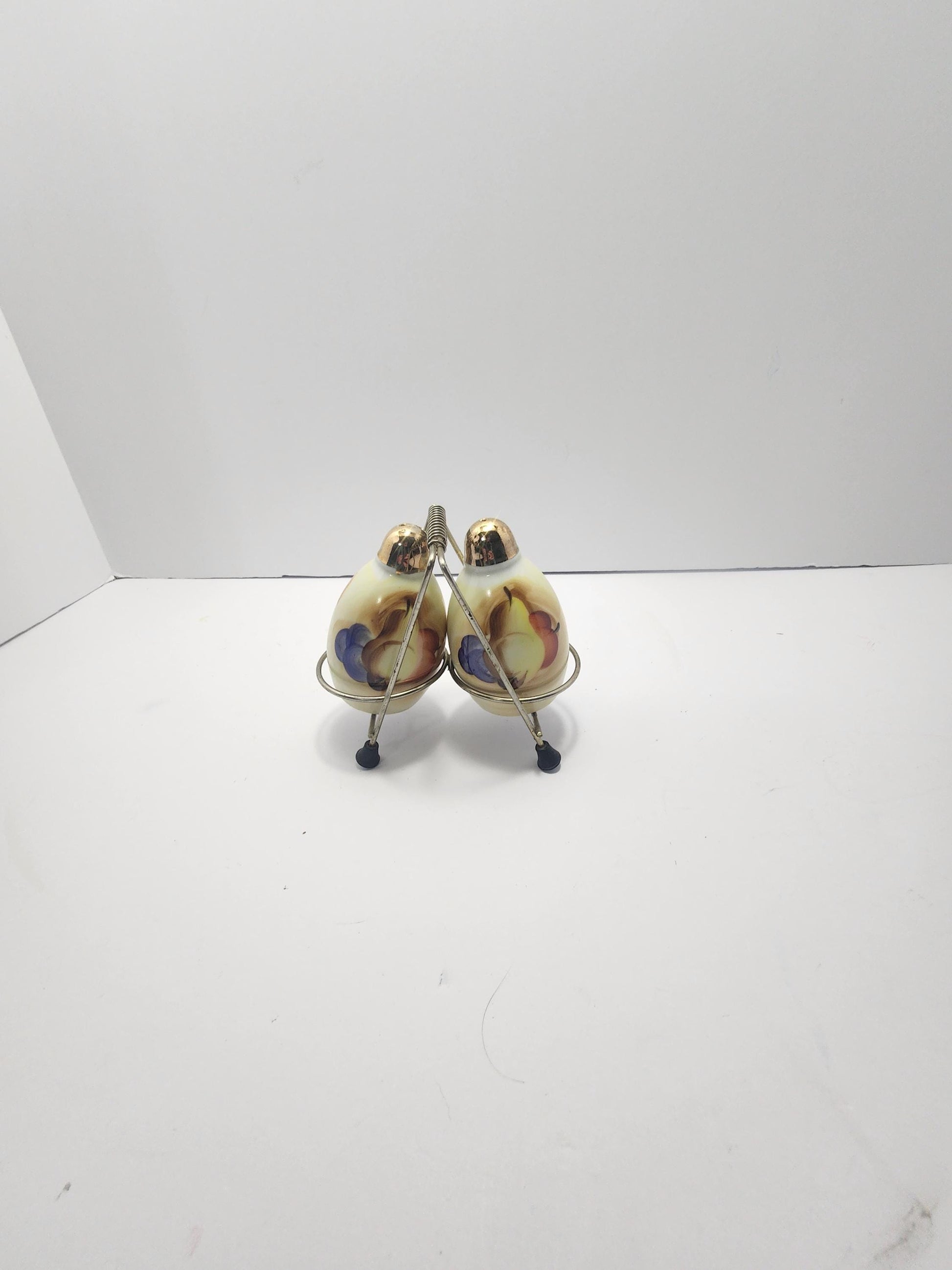Lusterware Vintage Set Of Fruit Themed Salt & Pepper Shakers With Holding Rack - Salt and Pepper - Shakers - Lusterware - Fruit - Fruit Deco