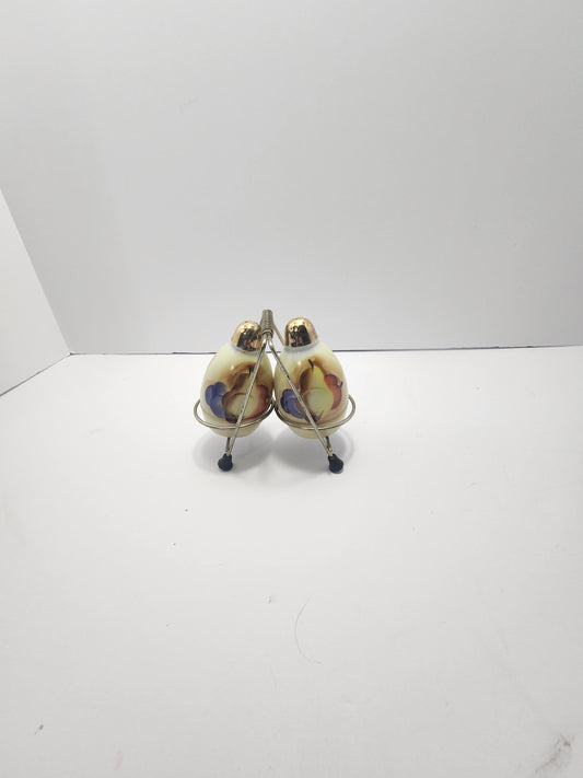 Lusterware Vintage Set Of Fruit Themed Salt & Pepper Shakers With Holding Rack - Salt and Pepper - Shakers - Lusterware - Fruit - Fruit Deco