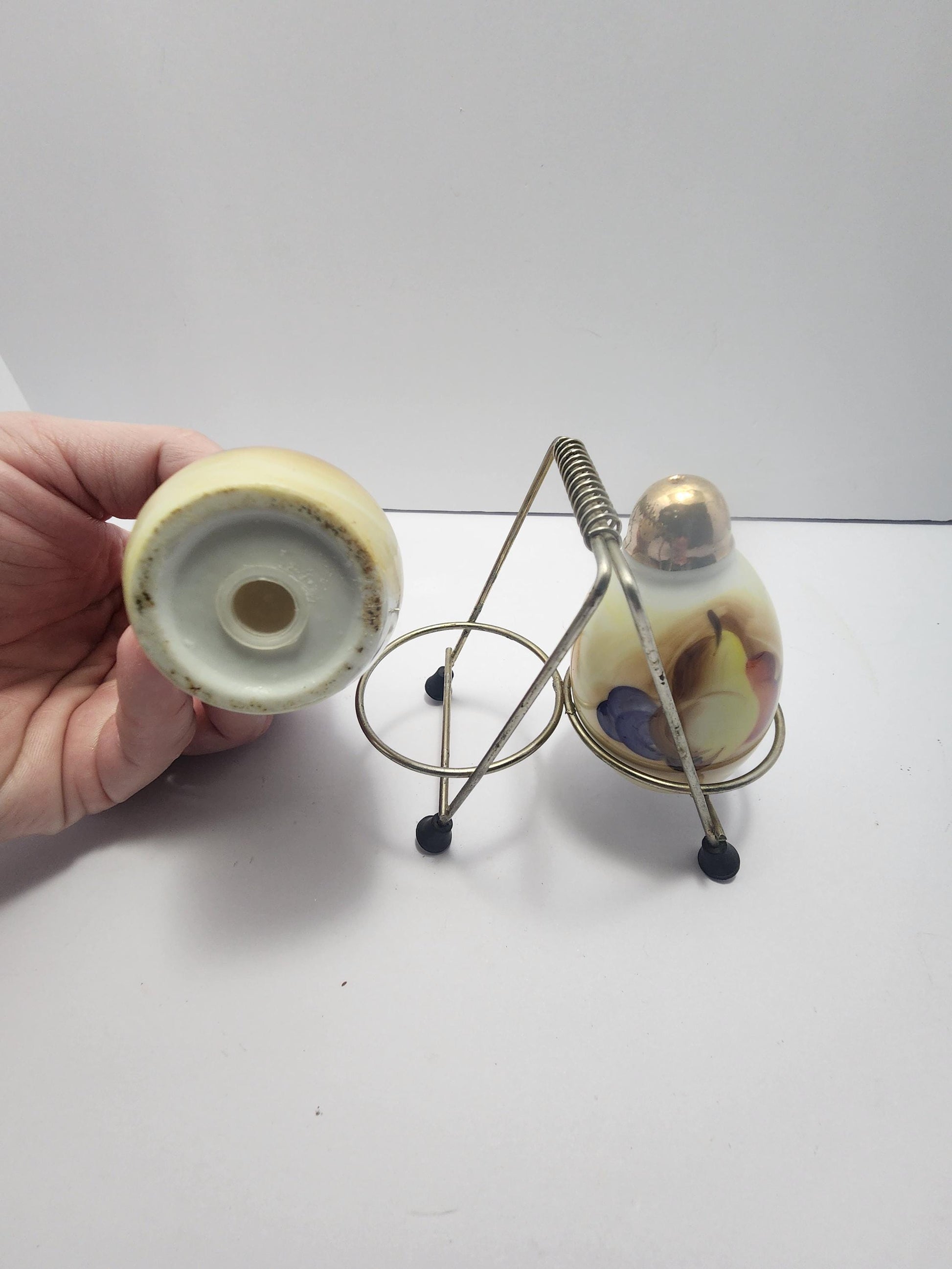 Lusterware Vintage Set Of Fruit Themed Salt & Pepper Shakers With Holding Rack - Salt and Pepper - Shakers - Lusterware - Fruit - Fruit Deco