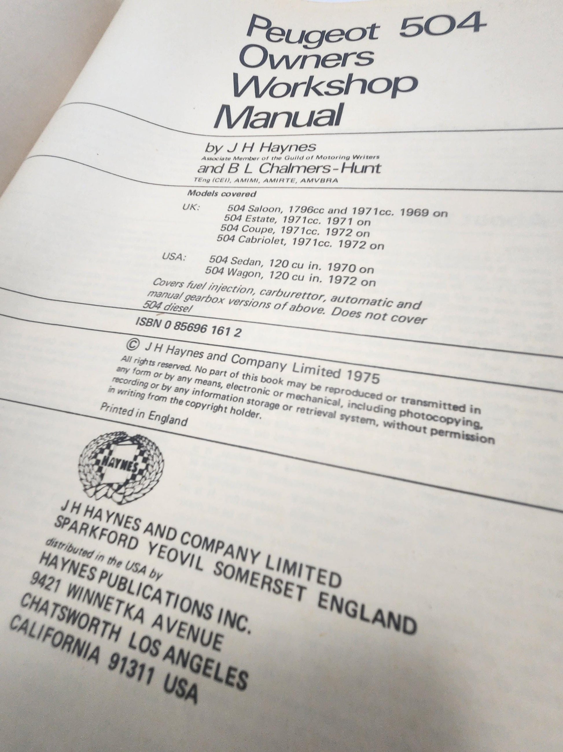 Haynes Owners Workshop Manual for the Peugeot 504 - Haynes - Peugeot 504 - Peugeot - Cars - Classif Cars - Manuals - Car Manual - Car Books